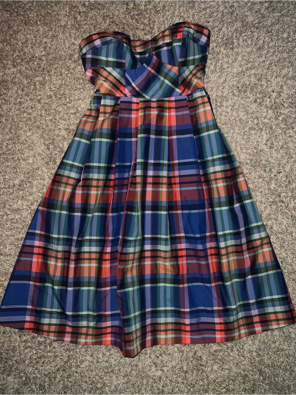 Anthropologie Strapless Plaid Midi Dress in Blue red and Green size 4 - Picture 2 of 8